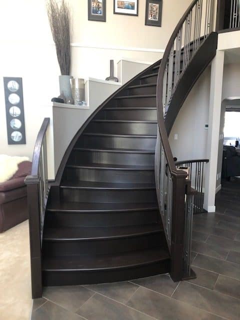 Carpeted Curved Staircase Rebuilt in Solid Red Oak
