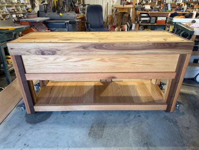 The bench assembled before the Danish oil went on.